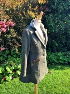 Irish Tweed frock coat with contrast Harris Tweed pockets and pleat detail