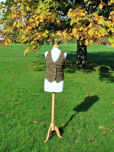 Contrasting waistcoat in Harris Tweed with satin and Irish Tweed piping detail