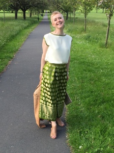 Modeled...badly. The top and culottes. Top with sari edging to keep the theme going
